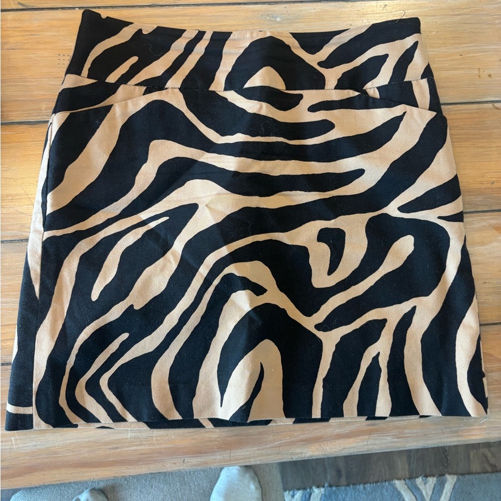 LOFT Black and Tan Zebra-Print Mini Skirt